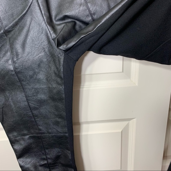 𝅺Simons Faux Leather Pants Sz Xl Black Hi Rise Stretch Fabric Panels Minimalist - Picture 7 of 9